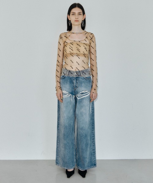 JOSE MOON(ジョゼムーン)の「SHEER 2WAY MONOGRAM TOPS/シアー2WAYモノグラムトップス(Tシャツ/カットソー・レディース・ブラック/ベージュ系その他・FREE)」の9枚目の写真