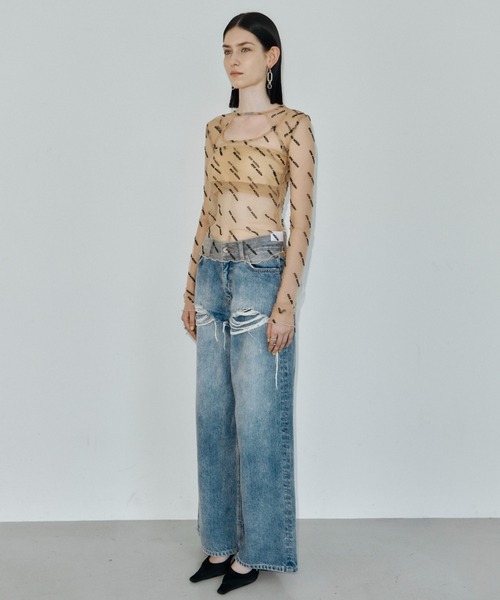 JOSE MOON(ジョゼムーン)の「SHEER 2WAY MONOGRAM TOPS/シアー2WAYモノグラムトップス(Tシャツ/カットソー・レディース・ブラック/ベージュ系その他・FREE)」の10枚目の写真