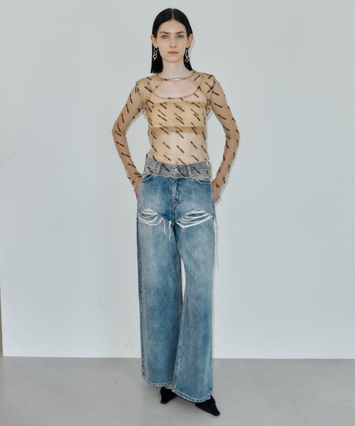 JOSE MOON(ジョゼムーン)の「SHEER 2WAY MONOGRAM TOPS/シアー2WAYモノグラムトップス(Tシャツ/カットソー・レディース・ブラック/ベージュ系その他・FREE)」の13枚目の写真