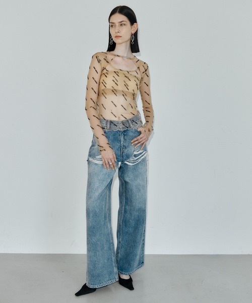 JOSE MOON(ジョゼムーン)の「SHEER 2WAY MONOGRAM TOPS/シアー2WAYモノグラムトップス(Tシャツ/カットソー・レディース・ブラック/ベージュ系その他・FREE)」の14枚目の写真
