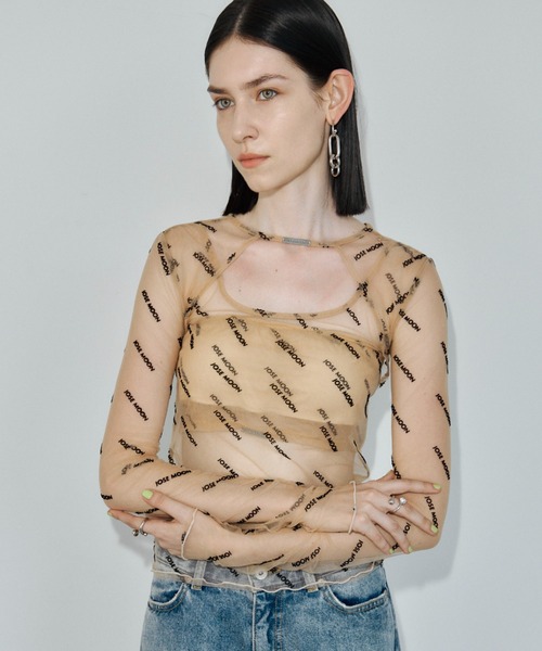 JOSE MOON(ジョゼムーン)の「SHEER 2WAY MONOGRAM TOPS/シアー2WAYモノグラムトップス(Tシャツ/カットソー・レディース・ブラック/ベージュ系その他・FREE)」の3枚目の写真