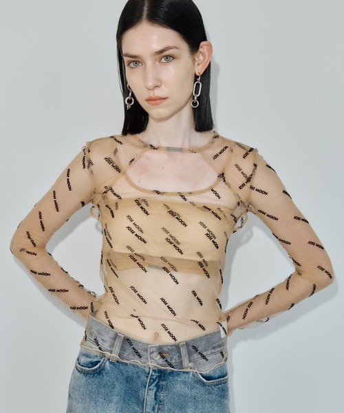 JOSE MOON(ジョゼムーン)の「SHEER 2WAY MONOGRAM TOPS/シアー2WAYモノグラムトップス(Tシャツ/カットソー・レディース・ブラック/ベージュ系その他・FREE)」の4枚目の写真