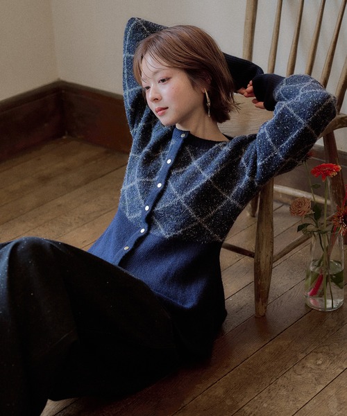 mideal(マイディール)の「argyle pattern peplum knit / アーガイルペプラムニット(ニット/セーター・レディース・ボルドー/ネイビー/ダークブラウン/ブラウン/グレー・FREE)」の4枚目の写真