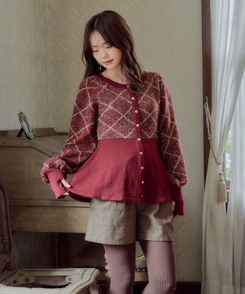 mideal(マイディール)の「argyle pattern peplum knit / アーガイルペプラムニット(ニット/セーター・レディース・ボルドー/ネイビー/ダークブラウン/ブラウン/グレー・FREE)」の5枚目の写真