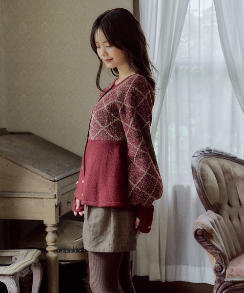 mideal(マイディール)の「argyle pattern peplum knit / アーガイルペプラムニット(ニット/セーター・レディース・ボルドー/ネイビー/ダークブラウン/ブラウン/グレー・FREE)」の13枚目の写真