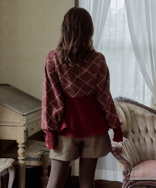 mideal(マイディール)の「argyle pattern peplum knit / アーガイルペプラムニット(ニット/セーター・レディース・ボルドー/ネイビー/ダークブラウン/ブラウン/グレー・FREE)」の14枚目の写真