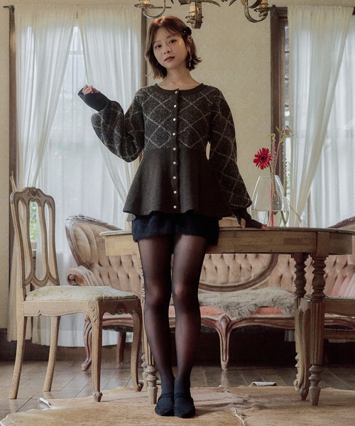 mideal(マイディール)の「argyle pattern peplum knit / アーガイルペプラムニット(ニット/セーター・レディース・ボルドー/ネイビー/ダークブラウン/ブラウン/グレー・FREE)」の21枚目の写真
