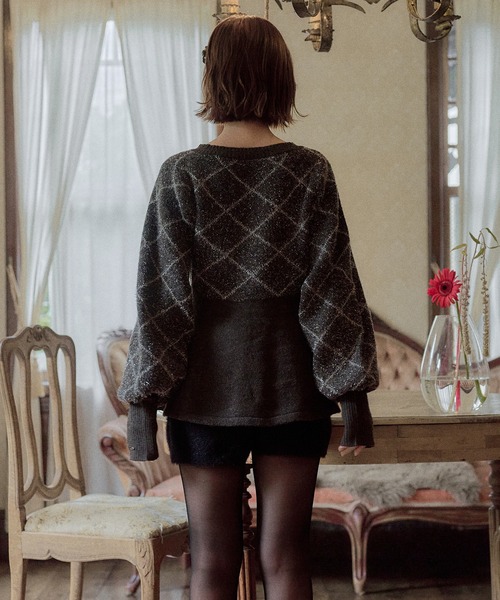 mideal(マイディール)の「argyle pattern peplum knit / アーガイルペプラムニット(ニット/セーター・レディース・ボルドー/ネイビー/ダークブラウン/ブラウン/グレー・FREE)」の20枚目の写真