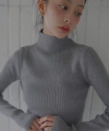 カシミヤタッチリブハイネックニット