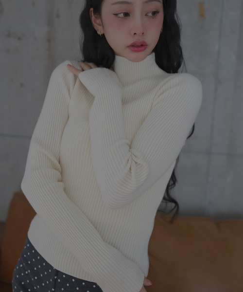Mili affinity(ミリアフィニティー)の「カシミヤタッチリブハイネックニット(ニット/セーター・レディース・杢グレー/ボルドー/ネイビー/ブラック/アイボリー・FREE)」の1枚目の写真