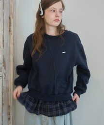 プレート付きチェックフリルスウェット/Checked Ruffle Sweatshirt with Plaque