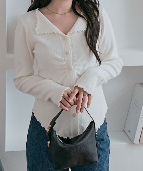 kirakiraShop（キラキラショップ）の「フロント ギャザー メロウ ニット トップス（ニット/セーター・レディース・ブラウン/ベージュ/オフホワイト/ブラック・FREE）」の20枚目の写真