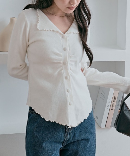 kirakiraShop（キラキラショップ）の「フロント ギャザー メロウ ニット トップス（ニット/セーター・レディース・ブラウン/ベージュ/オフホワイト/ブラック・FREE）」の22枚目の写真