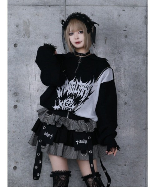 Amilige(アミリージュ)の「ハートクロスバイカラーZIPニット(ニット/セーター・レディース・ブラック×レッド/ブラック×パープル/ブラック×ホワイト・FREE)」の20枚目の写真
