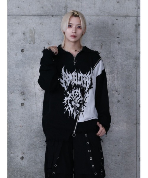Amilige(アミリージュ)の「ハートクロスバイカラーZIPニット(ニット/セーター・レディース・ブラック×レッド/ブラック×パープル/ブラック×ホワイト・FREE)」の13枚目の写真