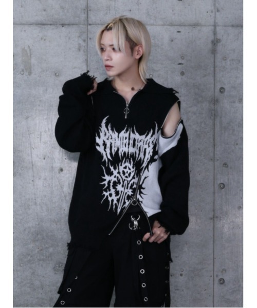 Amilige(アミリージュ)の「ハートクロスバイカラーZIPニット(ニット/セーター・レディース・ブラック×レッド/ブラック×パープル/ブラック×ホワイト・FREE)」の14枚目の写真