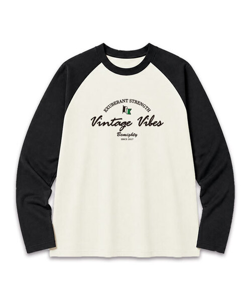 BEMIGHTY(ビーマイティー)の「ヴィンテージ VIVE オーバーサイズ ラグラン長袖Tシャツ(Tシャツ/カットソー・メンズ・ホワイト/クリーム/ブラック・LARGE/X-LARGE/XX-LARGE)」の1枚目の写真