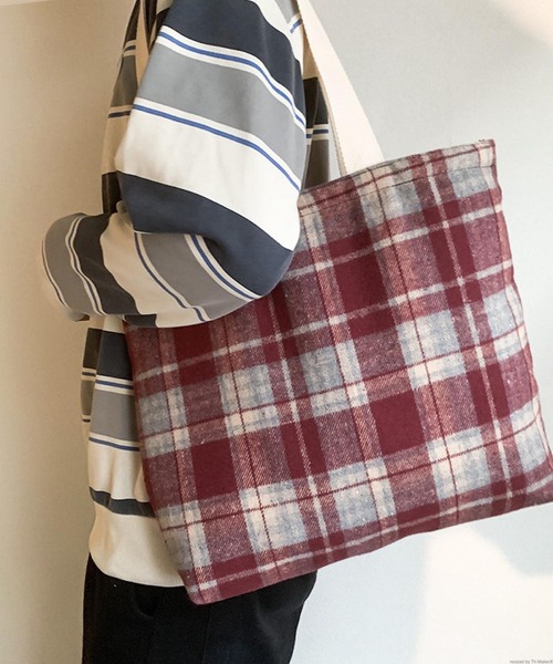 Mignonjour(ミニョンジュール)の「Mignonjour/チェック柄トートバッグ M2982(トートバッグ・レディース・レッド/ネイビー・FREE)」の2枚目の写真