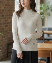 【体のラインを美しく・上品見え】リブハイネックニット/3色展開|オフホワイト ブラック ベージュ 長袖 フィットシルエット 秋冬 大人カジュアル きれいめ