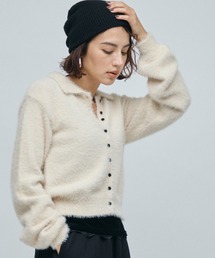 ELANC（エラン）の「ミニフェザー衿付きショートカーディガン/Mini Feather Collared Cropped Cardigan（カーディガン/ボレロ）」