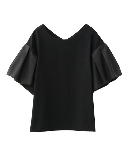 CLANE(クラネ)の「TUCK SLEEVE TOPS(Tシャツ/カットソー・レディース・ホワイト/ブラック・1/2)」の2枚目の写真