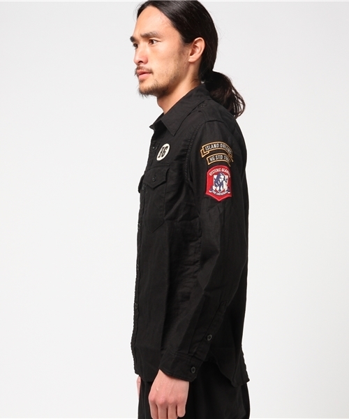 HYSTERIC GLAMOUR（ヒステリックグラマー）の「長袖ミリタリーSH（シャツ/ブラウス・メンズ・カーキ/グリーン系カモフラージュ/ブラック・SMALL/MEDIUM/LARGE）」の4枚目の写真