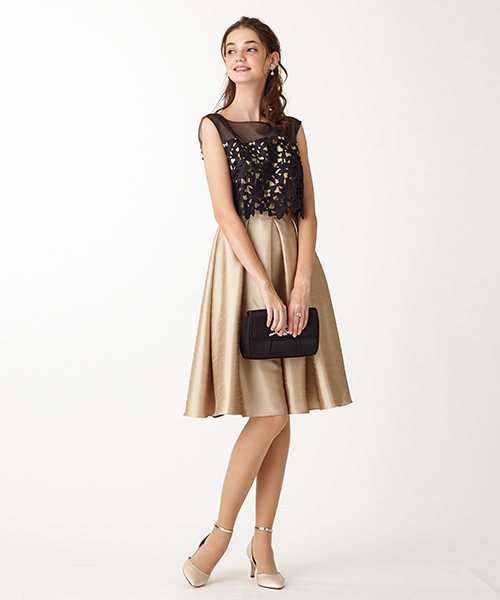 セール ケミカルレース シャンタン ａラインワンピース 結婚式 2次会 パーティードレス ドレス Aimer エメ のファッション ドレス Aimer ワンピース