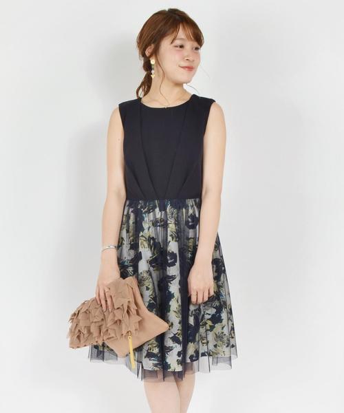 Ships Little Black シップスリトルブラック の Little Black フラワープリント チュールコンビワンピース ワンピース Wear