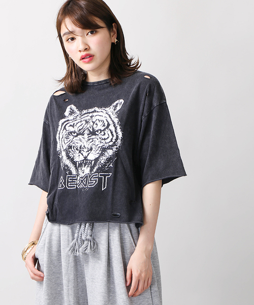 WEGO(ウィゴー)の「WEGO/ダメージロックカットソー(Tシャツ/カットソー・レディース・オフホワイト/レッド/マスタード/スミクロ・FREE)」の3枚目の写真