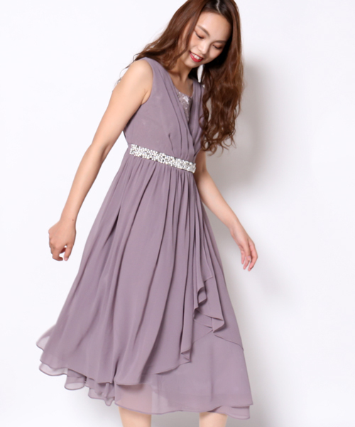 MARLENE JOBERT（マルレーヌ　ジョベル）の「ウエストビジュ ロング丈ドレープドレスワンピース（ドレス・レディース・ミント/ネイビー/ブラック/スモークピンク・L/M/LL）」の4枚目の写真