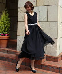 ウエストビジュ ロング丈ドレープドレスワンピース