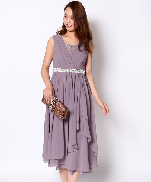 MARLENE JOBERT（マルレーヌ　ジョベル）の「ウエストビジュ ロング丈ドレープドレスワンピース（ドレス・レディース・ミント/ネイビー/ブラック/スモークピンク・L/M/LL）」の5枚目の写真