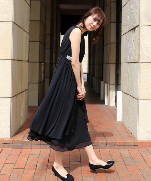 MARLENE JOBERT（マルレーヌ　ジョベル）の「ウエストビジュ ロング丈ドレープドレスワンピース（ドレス・レディース・ミント/ネイビー/ブラック/スモークピンク・L/M/LL）」の7枚目の写真