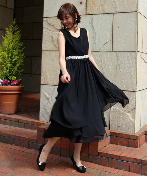 MARLENE JOBERT（マルレーヌ　ジョベル）の「ウエストビジュ ロング丈ドレープドレスワンピース（ドレス・レディース・ミント/ネイビー/ブラック/スモークピンク・L/M/LL）」の6枚目の写真