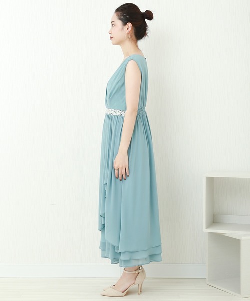 MARLENE JOBERT（マルレーヌ　ジョベル）の「ウエストビジュ ロング丈ドレープドレスワンピース（ドレス・レディース・ミント/ネイビー/ブラック/スモークピンク・L/M/LL）」の17枚目の写真