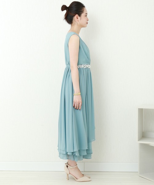 MARLENE JOBERT（マルレーヌ　ジョベル）の「ウエストビジュ ロング丈ドレープドレスワンピース（ドレス・レディース・ミント/ネイビー/ブラック/スモークピンク・L/M/LL）」の15枚目の写真