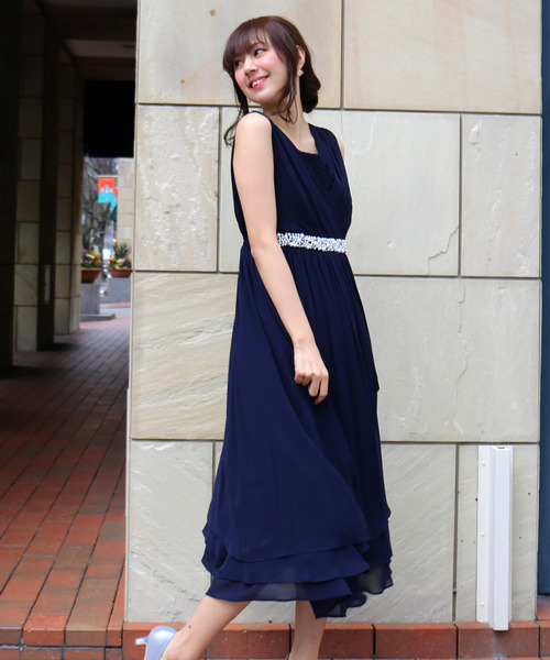 MARLENE JOBERT（マルレーヌ　ジョベル）の「ウエストビジュ ロング丈ドレープドレスワンピース（ドレス・レディース・ミント/ネイビー/ブラック/スモークピンク・L/M/LL）」の19枚目の写真