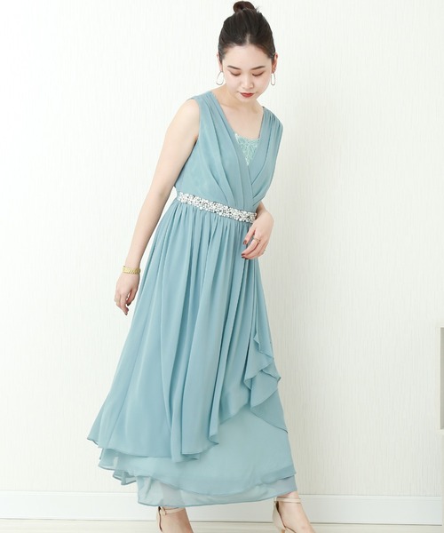 MARLENE JOBERT（マルレーヌ　ジョベル）の「ウエストビジュ ロング丈ドレープドレスワンピース（ドレス・レディース・ミント/ネイビー/ブラック/スモークピンク・L/M/LL）」の18枚目の写真