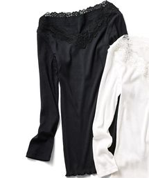 ＩＥＤＩＴ　冬のチラ見え対策！Ｖネックのレース付きインナートップス