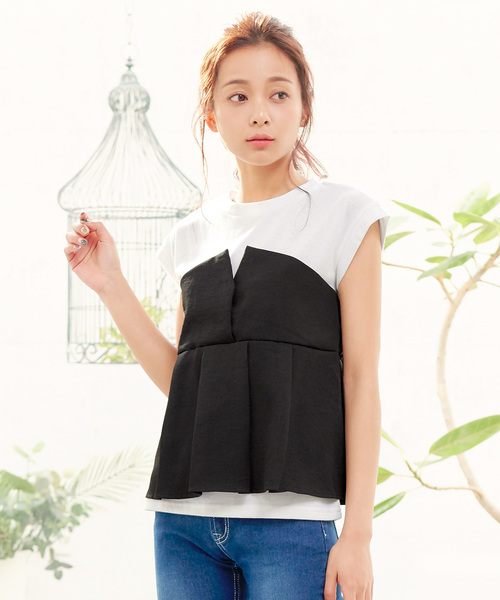KOBE LETTUCE(コウベレタス)の「ビスチェドッキングTシャツ(シャツ/ブラウス・レディース・ブラック/グレー/サックスブルー/ピンク・FREE)」の2枚目の写真