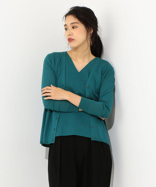 Jewel Changes（ジュエルチェンジズ）の「●JOC バックメタルノースリーブ インナーツイン / ツインニット / ツインカーデ（カーディガン/ボレロ・レディース・ピンク/オフホワイト/ダークグリーン/ブラック・FREE）」の4枚目の写真