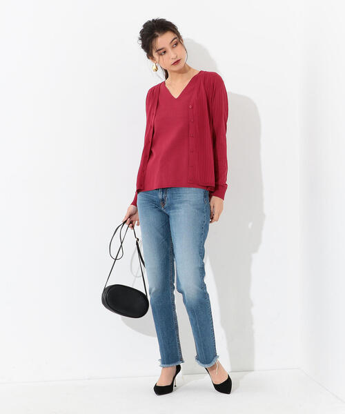 Jewel Changes（ジュエルチェンジズ）の「●JOC バックメタルノースリーブ インナーツイン / ツインニット / ツインカーデ（カーディガン/ボレロ・レディース・ピンク/オフホワイト/ダークグリーン/ブラック・FREE）」の17枚目の写真