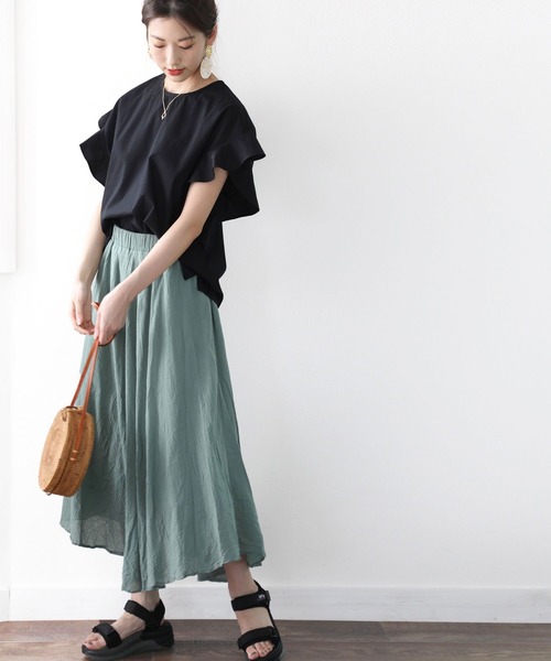 さらり、綿100%。大人の袖フレアフレンチブラウス