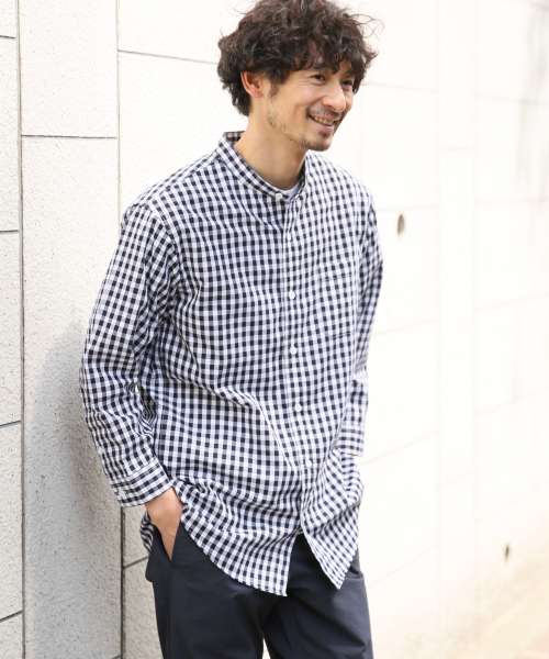 GLOBAL WORK（グローバルワーク）の「パナマバンドカラー7分袖【吸水速乾】/827162（シャツ/ブラウス・メンズ・ホワイト/ベージュ/ネイビー/ライトグリーン/その他1・SMALL/MEDIUM/LARGE/X-LARGE）」の5枚目の写真