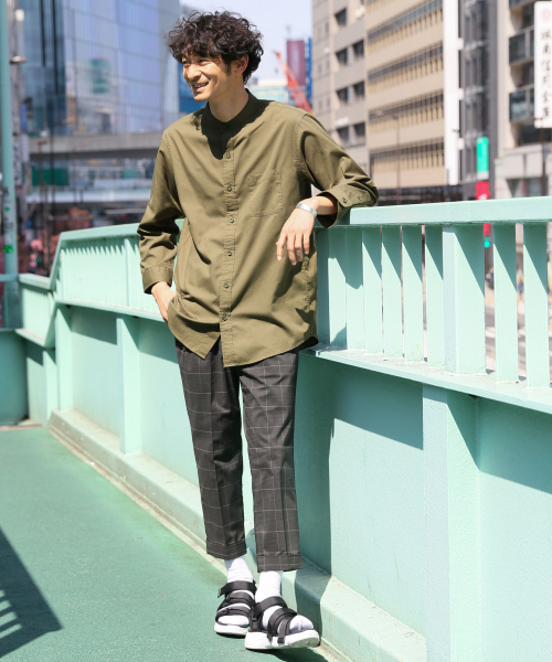 GLOBAL WORK（グローバルワーク）の「パナマバンドカラー7分袖【吸水速乾】/827162（シャツ/ブラウス・メンズ・ホワイト/ベージュ/ネイビー/ライトグリーン/その他1・SMALL/MEDIUM/LARGE/X-LARGE）」の6枚目の写真