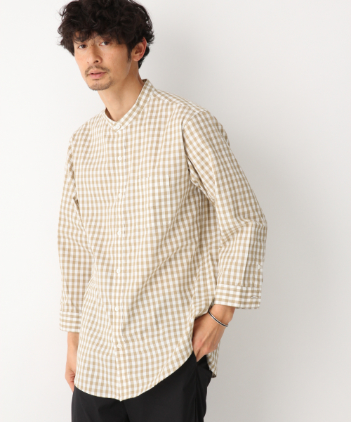 GLOBAL WORK（グローバルワーク）の「パナマバンドカラー7分袖【吸水速乾】/827162（シャツ/ブラウス・メンズ・ホワイト/ベージュ/ネイビー/ライトグリーン/その他1・SMALL/MEDIUM/LARGE/X-LARGE）」の10枚目の写真