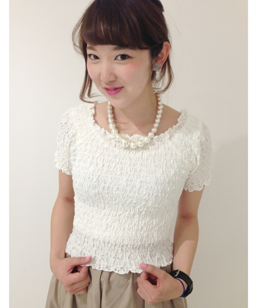 Chico（チコ）の「レースシャーリングTOPS（Tシャツ/カットソー・レディース・ホワイト/ネイビー・FREE）」の12枚目の写真