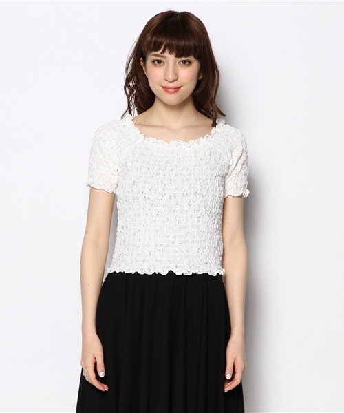 Chico（チコ）の「レースシャーリングTOPS（Tシャツ/カットソー・レディース・ホワイト/ネイビー・FREE）」の4枚目の写真