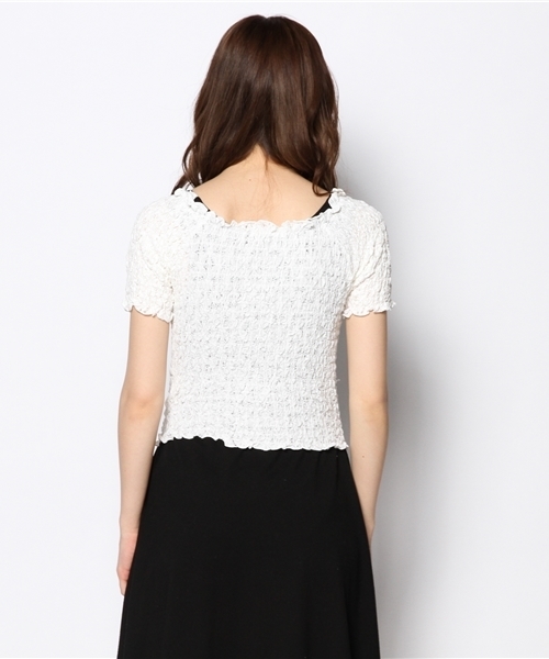 Chico（チコ）の「レースシャーリングTOPS（Tシャツ/カットソー・レディース・ホワイト/ネイビー・FREE）」の6枚目の写真