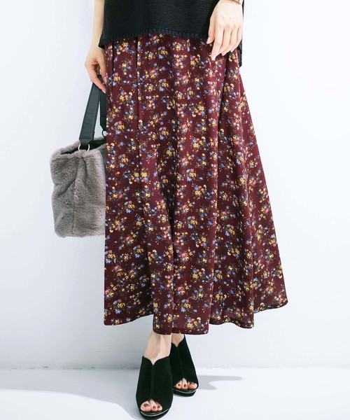 GeeRA（ジーラ）の「上品プリントロングスカート（スカート・レディース・ブラック/ブラック系その他/ボルドー/イエロー・X-LARGE/SMALL/MEDIUM/LARGE）」の4枚目の写真